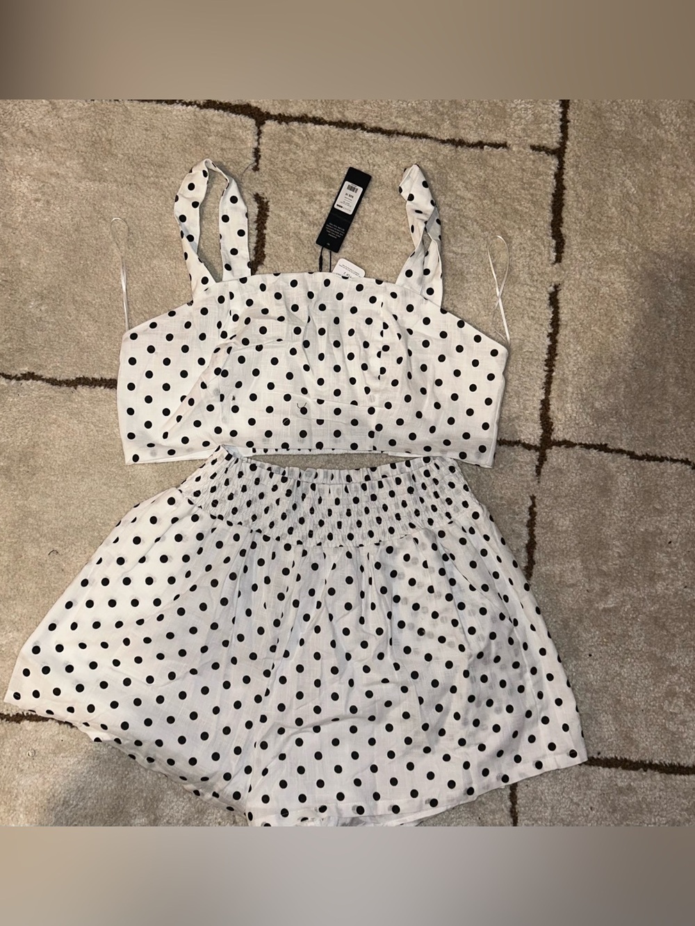 Polka Dot Two-Piece Girls short Set - White with Black Dots